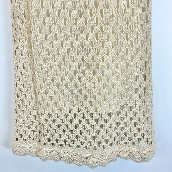 J. Crew Sweater Dress Womens M Toasted Cream Pointelle‎ Sleeveless Crochet Boho - Picture 8 of 14